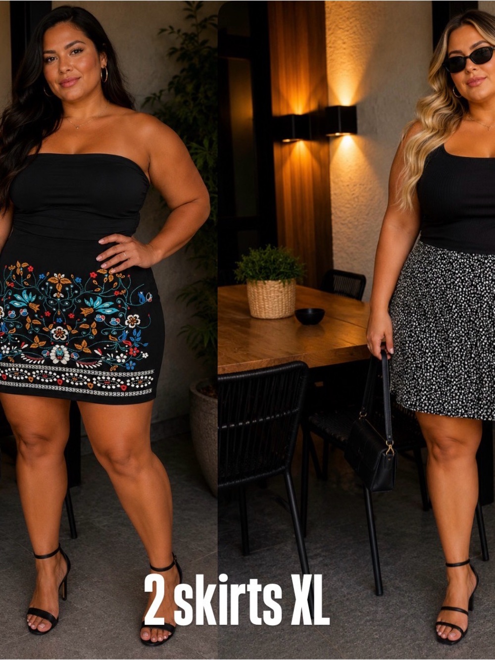 SHEIN Black Mini Skirt Duo with Floral Embroidery & Ditsy Print